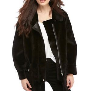 Free People Lindsay Black Faux Fur Sherpa Leather Coat Jacket